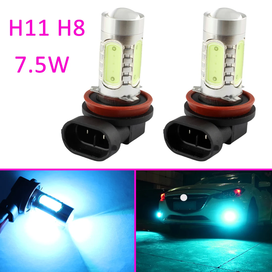 

Fit For Ice Blue Color LED Style H11 H8 7.5W Auto Accessories Fog Driving Light Lamp Projector Lens Bulbs Parts Kit