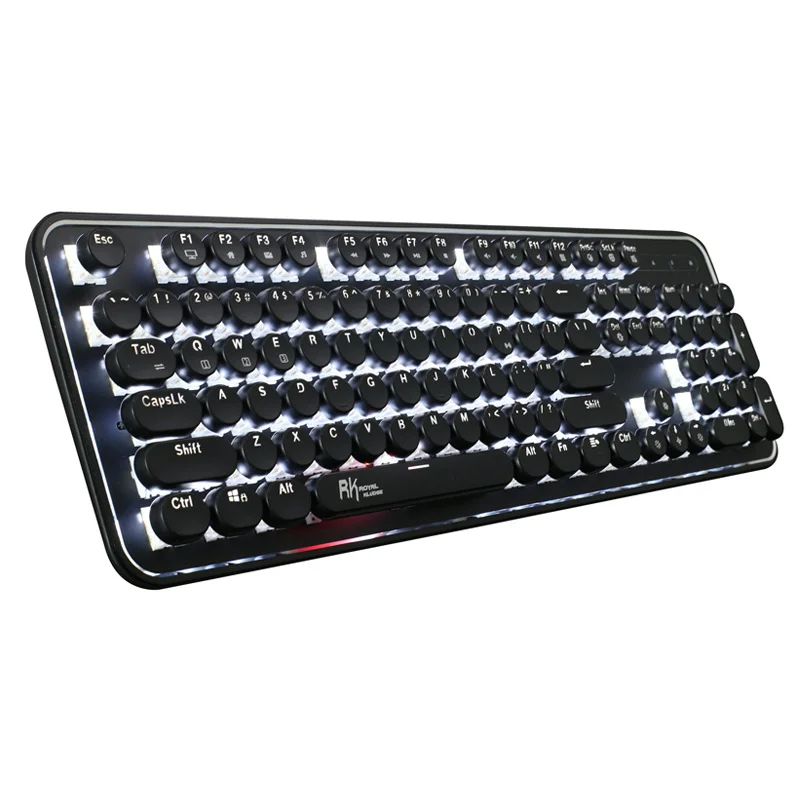 Kopen RK Schrijfmachine Steampunk Retro Mechanische Toetsenbord Met Bluetooth Wireless USB Wired Wit Backlit 104 Mechanische Gaming Toetsenbord