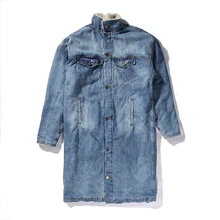 2017 Europe street blue Jacket men clothes stylish long coat clothing fleece winter denim jackets jean jacket Warm coat