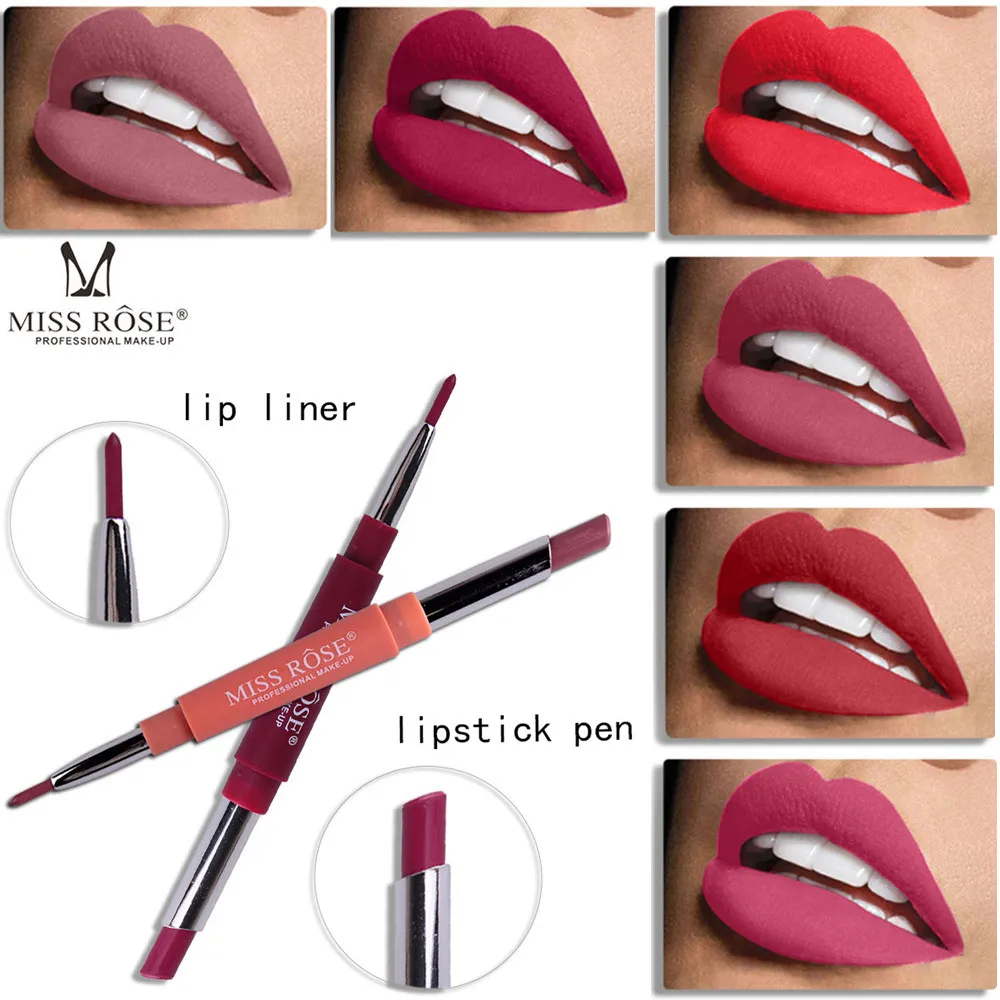 MISS ROSE Double-end Lasting Lipliner Waterproof Lip Liner Stick Pencil 8 Color Lipsticks Waterproof Long-lasting Easy to Wear