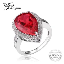 JewelryPalace Lujo 7ct Pear Cut Creado Rubíes Rojo Sólido 925 Plata Esterlina Anillo de Compromiso Joyería Fina Anillo de La Manera para Las Mujeres