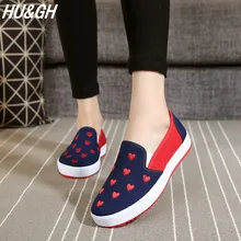 Для женщин женская Тканевая обувь; модные штаны для девочки вышивка "Сердечки" тонкие туфли без каблука, студенческие; Удобная нескользящая обувь; обувь с отделкой, Женская парусиновая обувь