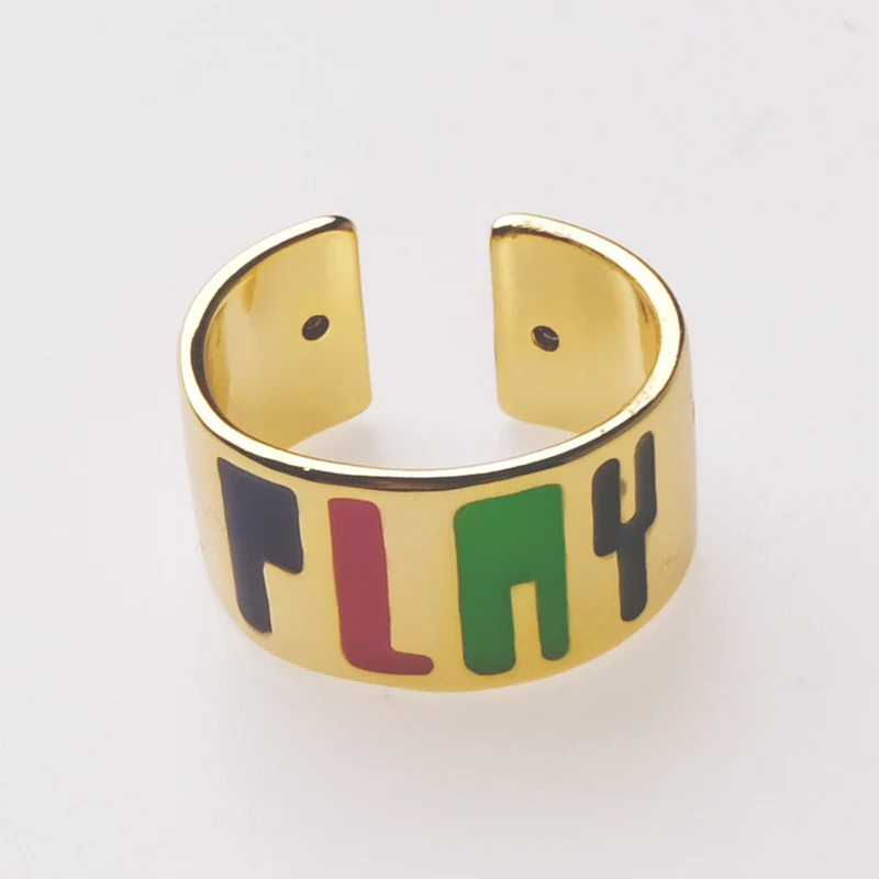 

Amorita boutique Fashion colourful play Letter gold color openings ring