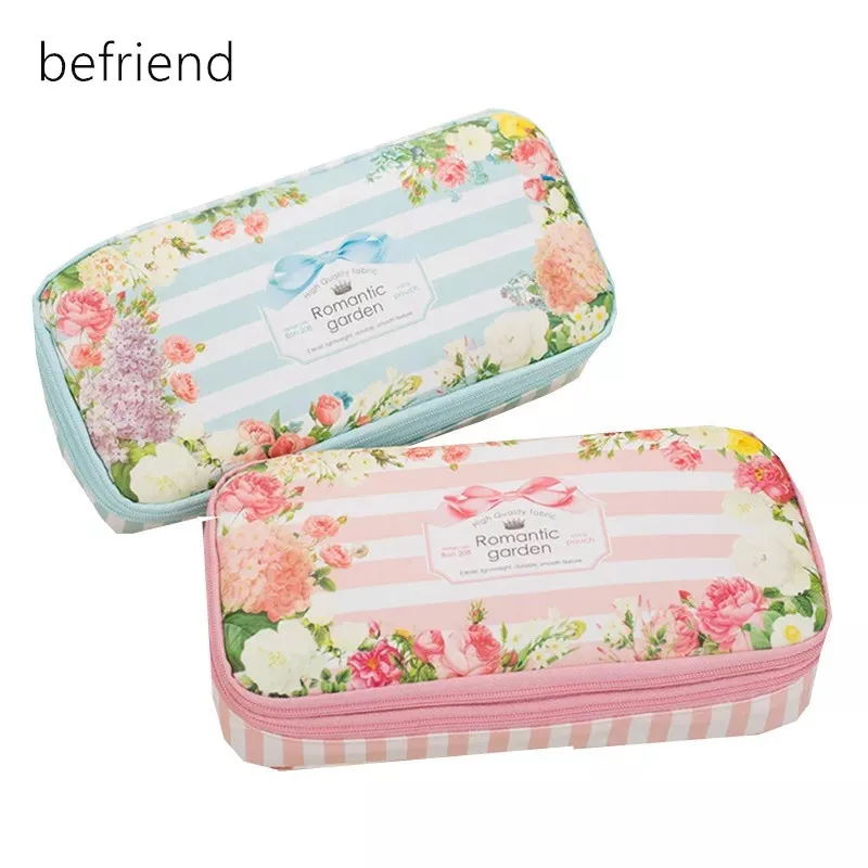 Flower Pencil Case Korea Stationery Pouch Organizer Storage Bag Double