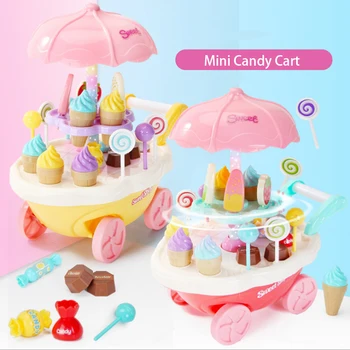 

New Type 1Pcs Mini Candy Cart Small Ice Cream Shop Supermarket Children 's Toys kitchen Cart Brinquedos Menina Baby Toys Gift