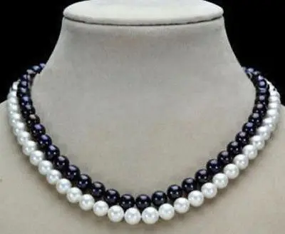 

HOT## Wholesale >> 2015 NEW 2 Row 9-10mm NATURAL AKOYA WHITE+BLACK PEARL NECKLACE 18 INCH