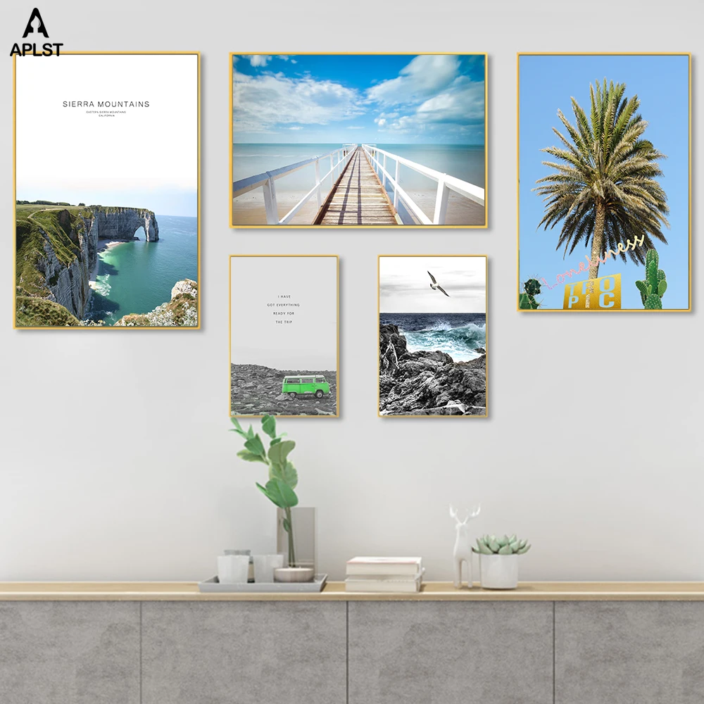 

California Sea Cliff Ocean Canvas Paintings Tree Prints Nature Scenery Scandinavian Wall Art Posters Modern Room Decor Pictures