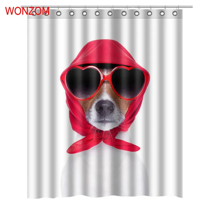 

WONZOM New 3D Funny Dog Curtains For Bathroom Decor Modern Animal Bath Waterproof Curtain with 12 Hooks Bathroom Accessories