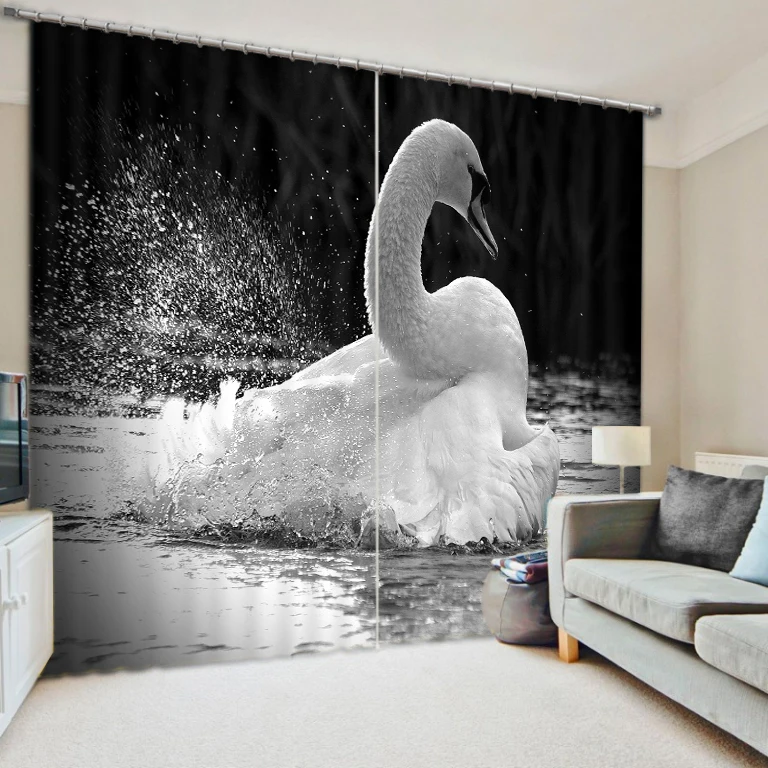 

2017 Graceful swans and birds 3D Blackout Curtains For Living room Bedding room Home Decor Tapestry Wall Carpet Drapes Cotinas