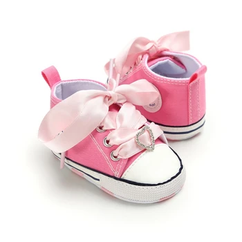 

Baby Girls Boys Breathable Satin Lace-Up Anti-Slip Shoes Sneakers Toddler Soft First Walkers Canvas Classic Sports Sneakers