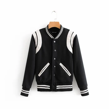 

Long Sleeve Spring Autumn feminine coat Jacket Vintage Coat Autumn Black White Bomber Jacket Short Female Jacket Coat