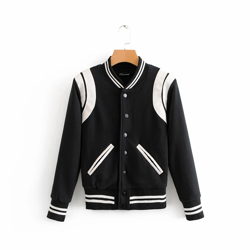 awesome  Long Sleeve Spring Autumn feminine coat Jacket Vintage Coat Autumn Black White Bomber Jacket Short 