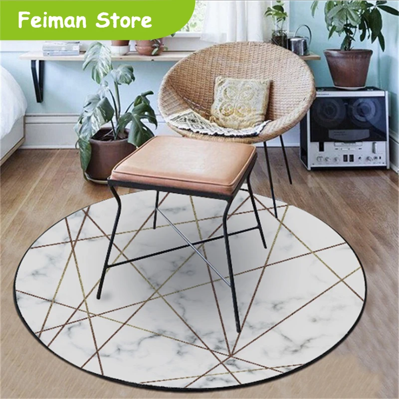 Модная имитация мрамора золотая полоса круглый ковер ковры для гостиной спальни текстильный Декор для дома ковры Нескользящие коврики