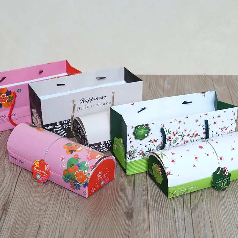 

20 x Colorful Red & Green Cake Roll Portable Handle Box Japanese Style Swiss Roll Gift Box Bag Wholesale