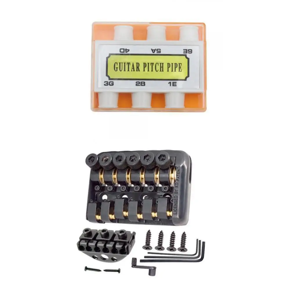 1 Set Saddle Guitar Fixed Bridge Tailpiece with Pitch Pipe Lock Nut Wrenchs for Headless Electric Guitar Parts