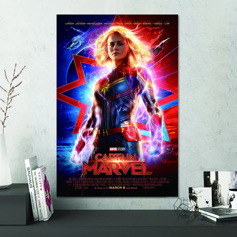 Шелковый плакат с супергероем из фильма капитан Марвел, настенная художественная картина для гостиной, спальни, украшения, домашний декор