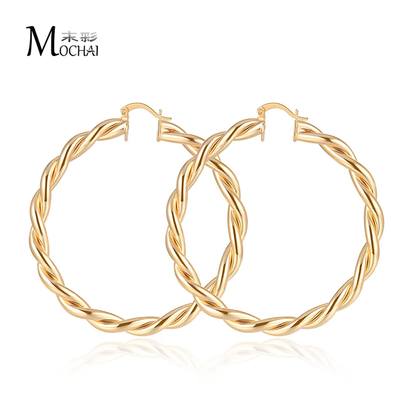 Новое поступление серьги-кольца модные круглые блестящий золотой цвет твист серьги для женщин ювелирные изделия оптом ZK30 60 мм