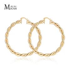

New Arrival Hoop Earrings Fashion Circle Round shiny Gold Color Twist Earring for Women Jewelry wholesale ZK30 60mm