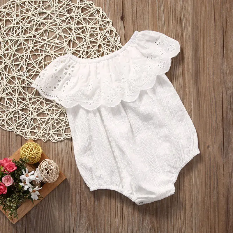 

2017 New Newborn Toddler Baby Girl Clothes Summer White Hollow Out Off Shoulder Romper Jumpsuit Infant Baby Clothes Outfit