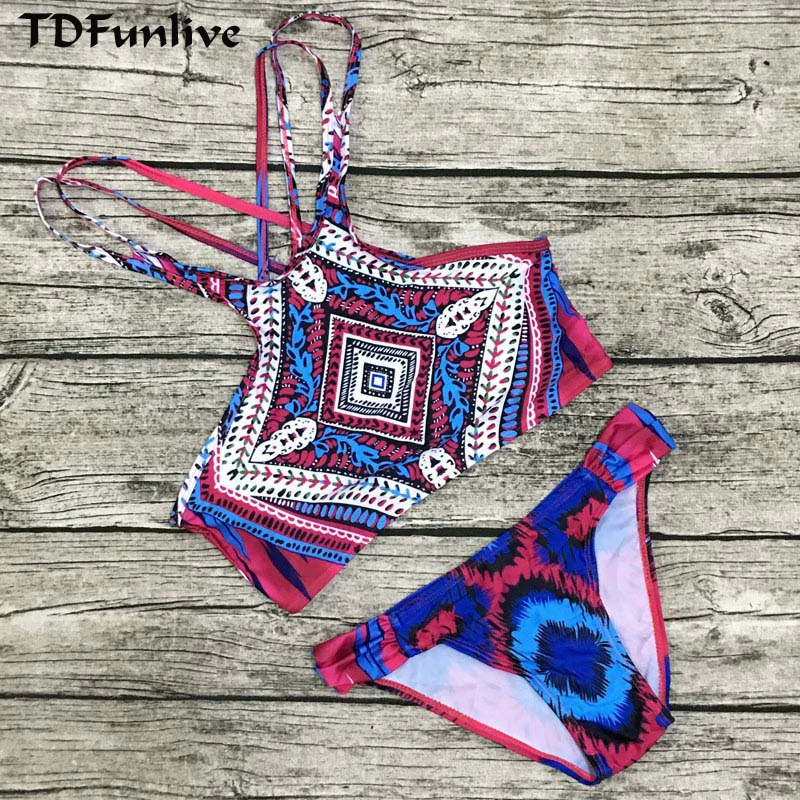 

TDFunlive Colorful Printing Brazilian Bikinis Set New Arrival Sexy Strap Vest Style Summer Beach Wear Hot Sale trajes de bano