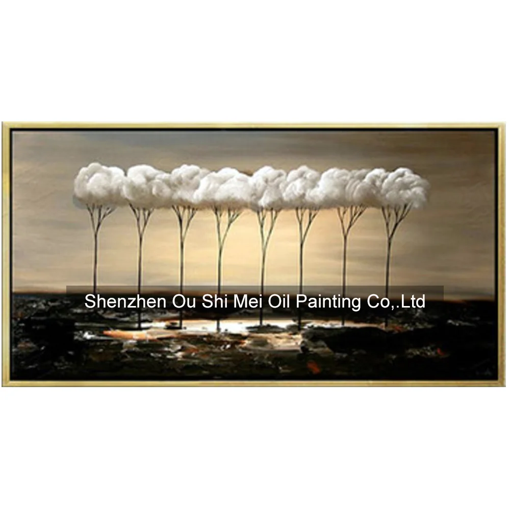

Hand Painted Abstract Tree Oil Painting on Canvas Modern Blue White Landscape Paintings For Room Wall Decor Knife Painting