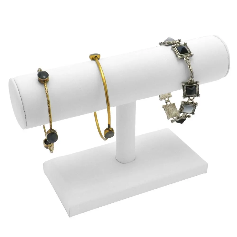 

Jewelry Stand White Leather T-Bar Jewelry Tower Bracelet Watch Necklace Stand Jewelry Display Holder Organizer