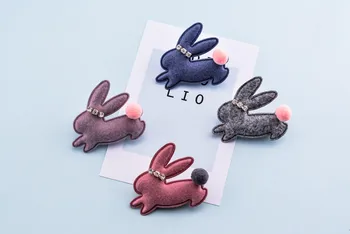 

Boutique 20pcs Fashion Cute Felt Rabbit Pom Pom Tail Hairpins Solid Gemstone Bunny Hair Clips Princess Headwear Hair Accessories
