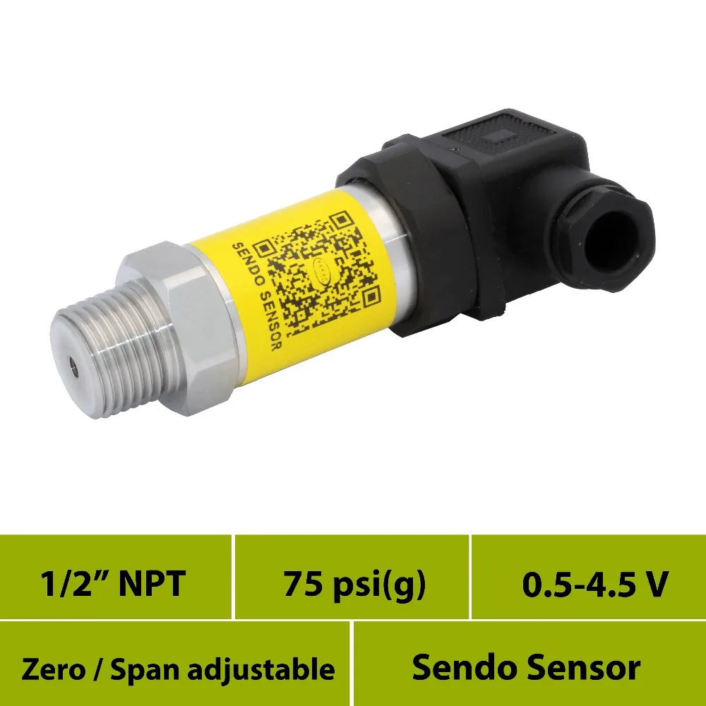 pressure sensor transmitter 0.54.5V, 75psi gauge, 1/2 npt male connection, liquid and gas pressure sensor transmitter 0.54.5V, 75psi gauge, 1/2 npt male connection, liquid and gas