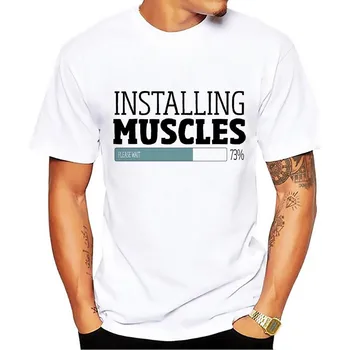 

installing muscles Progress bar funny tshirt men 2018 summer new white casual homme cool t shirt no glue print
