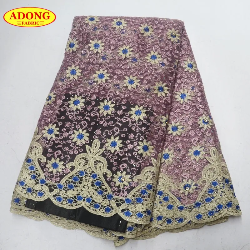 ADONG African Lace Fabric High Quality gorgeous french voile lace fabric with embroidered stones For Fashion wedding dresses | Дом и сад