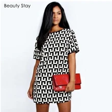 BeautyStay 2017 Women Black White Plaid Chiffon Dress Loose European Style Sexy Mini Night Club Casual Party Cheap Dresses