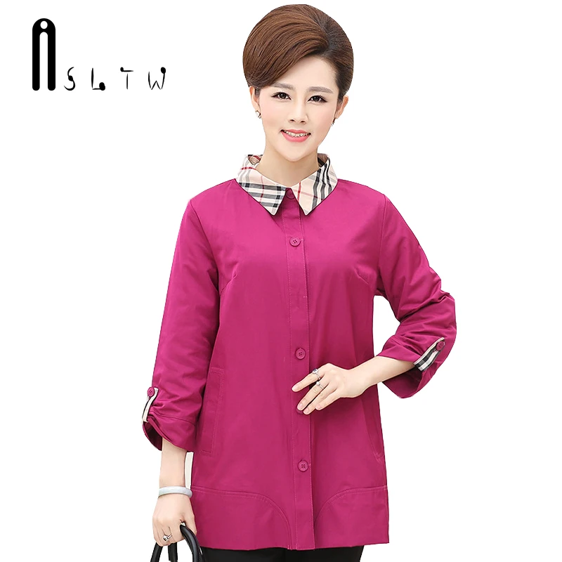 ASLTW L 4XL Casaco de Trincheira Das Mulheres Novas 2017 das Mulheres da Primavera Malha Turn Down Brasão Único Breasted Plus Size Blusão Feminino