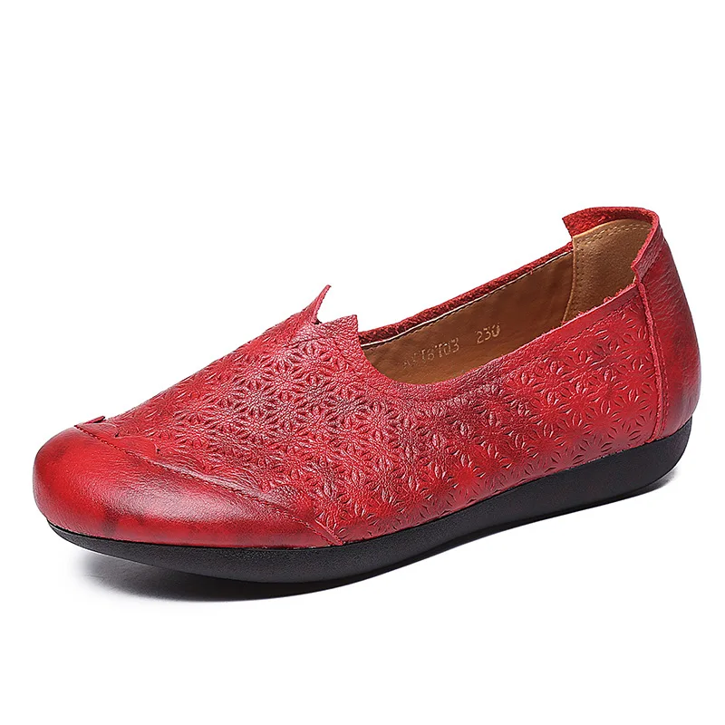 

2019 Spring and Autumn New Leather Retro Lady's Shallow-Mouth Single Shoe Low-heeled Soft Flat-bottomed Chinese Style Yasilaiya