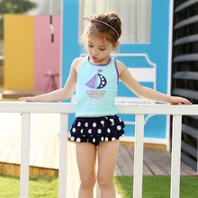 Девушка Солнцезащитный крем купальник Девочки юбка в горошек гидрокостюм 3 предметов комплект бикини Предохранители сыпи спорта людей Купальники защиты от солнца UPF50+ розовый синий