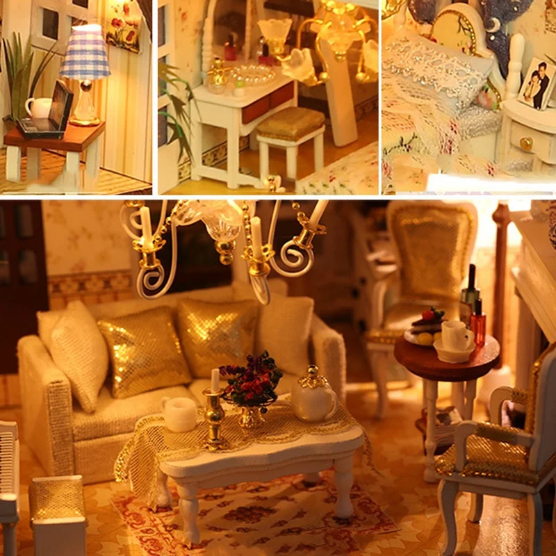  Iiecreate New Mininature House DIY Mininatures Furnitures Wooden House Toys With Furniture Led Ligh - 33016600830