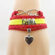 Бесконечная любовь Китай Подвеска для браслета в форме сердца национальный флаг Китая Браслеты и браслеты для женщин и мужчин ювелирные изделия