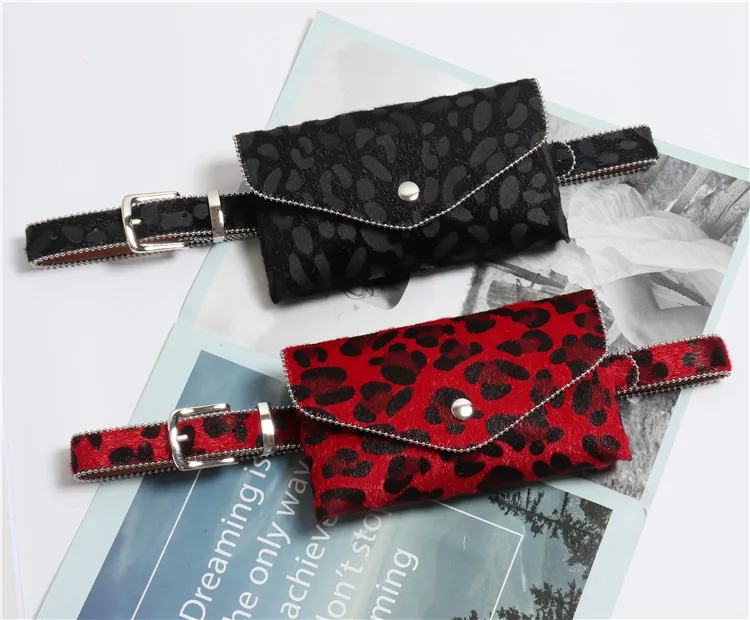 leopardo saco de cintura moda rebites cinto