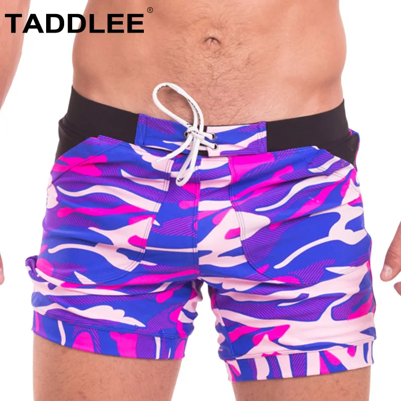 Taddlee Sexy Men's Swimwear Swimsuits Boxer Briefs Bikini Trunks Gay Camo Plus Size Board Shorts for Men Pockets