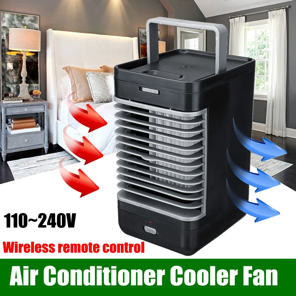 

110~240V Portable Mini Home Car Cooler Cooling Fan Water Ice Evaporative Car Air Conditioner for Car Wireless Remote Control