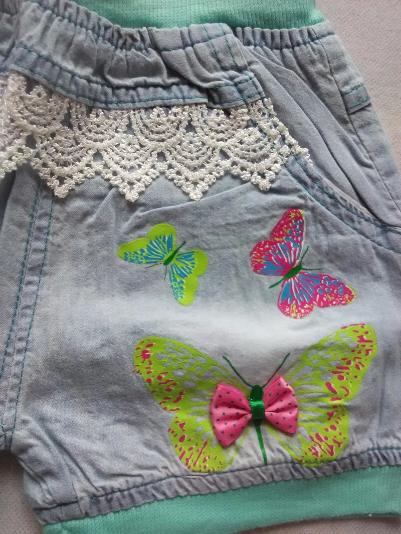 Розничная ; Детская летняя одежда; джинсовые шорты для девочек; С Рисунком бабочки; для маленьких девочек; LKC049