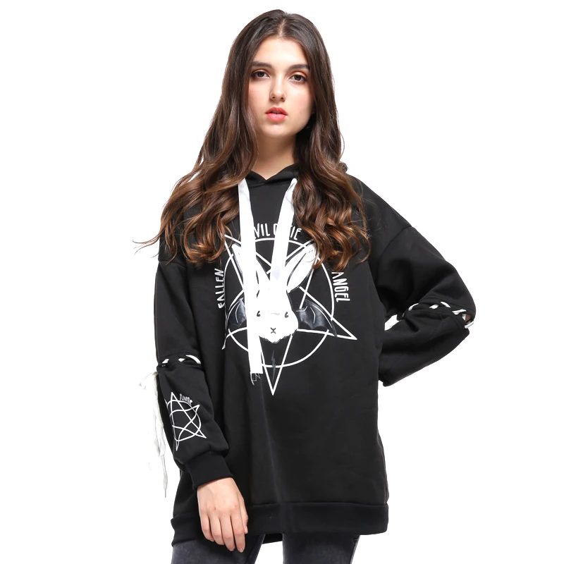  Harajuku Rabbit Pentacle Print Women Sweatshirt Kwaii Hoodie Causal Loose Long Sleeve Female Sweats