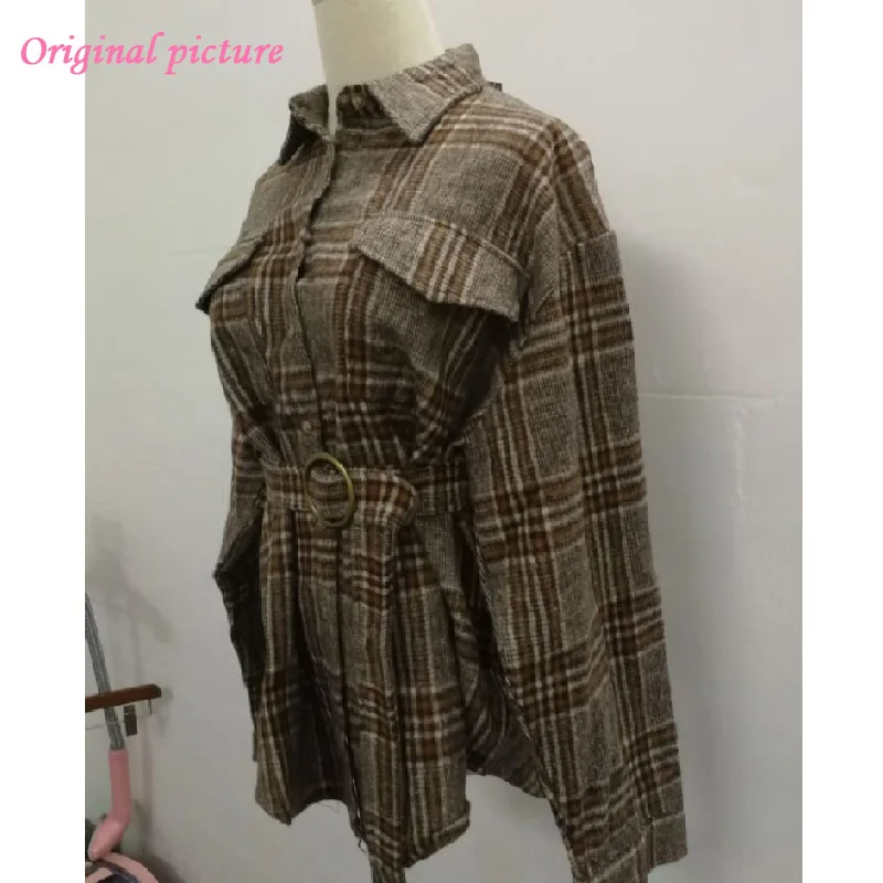 Korean Plaid Pocket Sashes Women Coats 2018 New Autumn Vogue Adjustable Waist Trench Female Long Sleeve Tops Ladies Windbreaker Coats