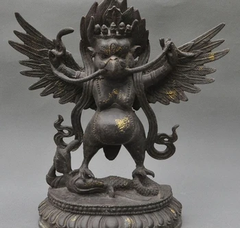 

11" Old Tibet Buddhism Fane Bronze Deity Garuda Exorcism Bird God Buddha Statue