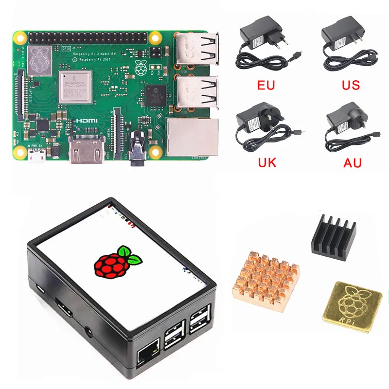 

New Raspberry Pi 3 B+ (B Plus) LCD Display Kit Quad Core 1.4GHz 64 bit CPU With 3.5 inch Display Case Power Adapter Heat sink