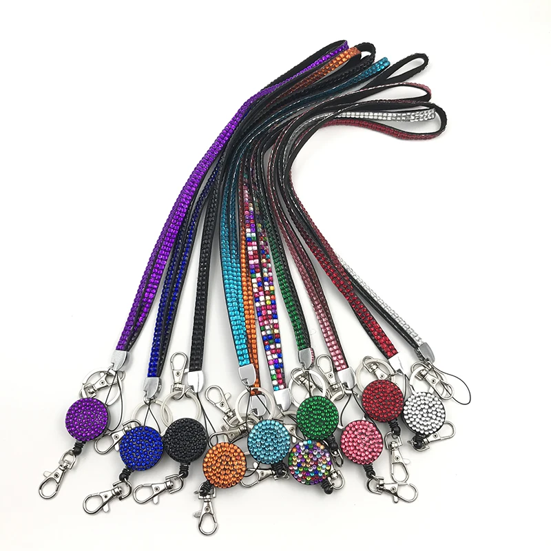 1 PC New Fashion 2018 Key Holder Bling Rhinestone Lanyard Retractable