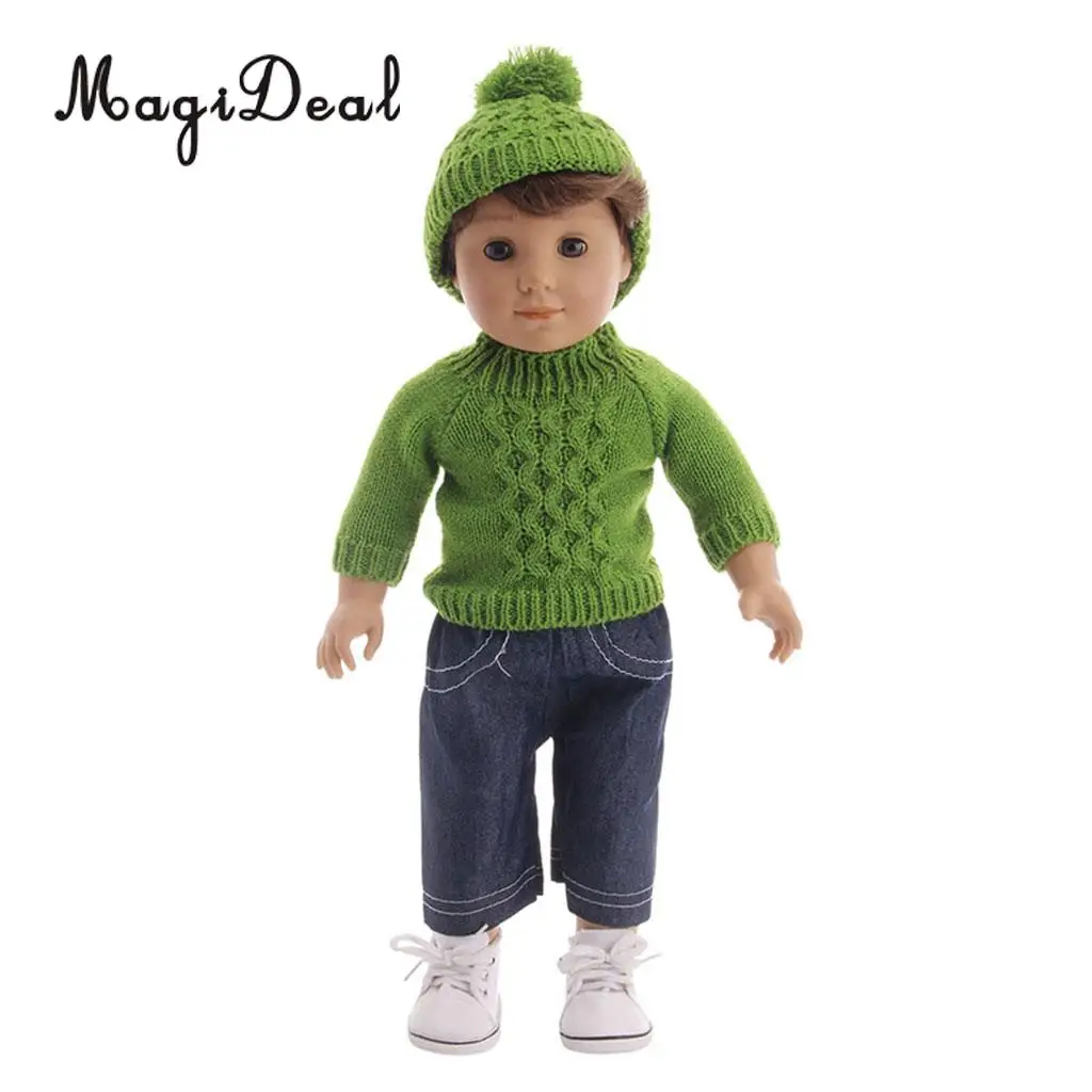 18inch American Doll Festival Party Clothing - Lovely Sweater Knitted Tops & Jeans Pants Hat Outfits For   Doll