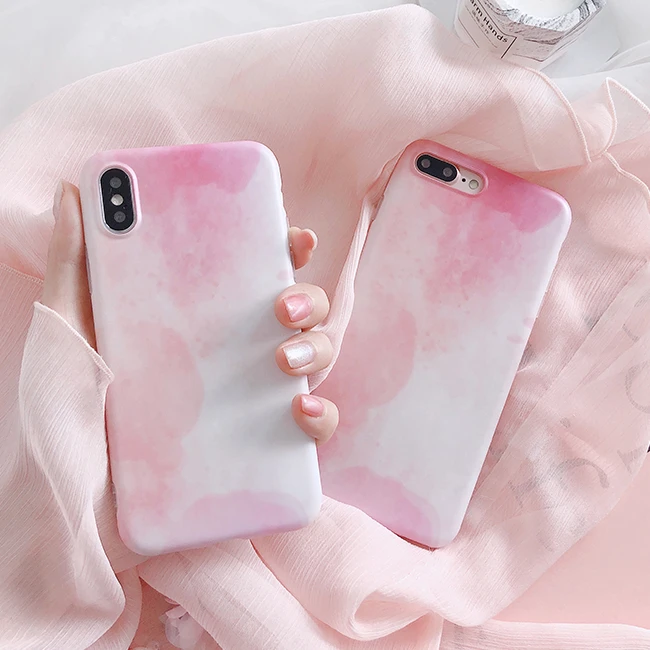 Korean Fresh Pink ink Painting Artistic Soft Case Cover For Apple iPhone X 6S 7Plus 8Plus |