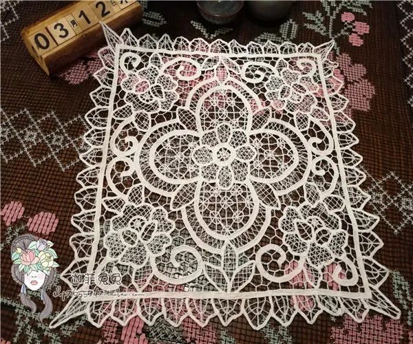 

VGOLSUN New Vintage Home/Hotel White Battenburg Lace Embroidered Square Table Napkin With Size 38x38cm