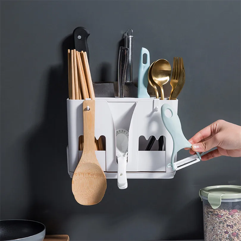 Storage Holders for tableware Kitchen Drying Holder Tray Wall Mounted Spoon Chopsticks Draining Storage Rack #3m15 (2)