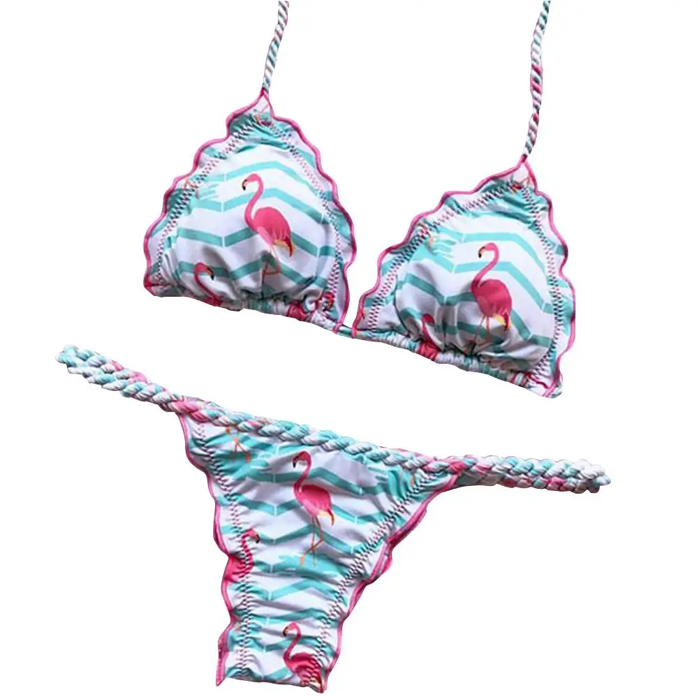 

HobbyLane 2pcs/set Women Sexy Flamingo Pattern Bikini Set